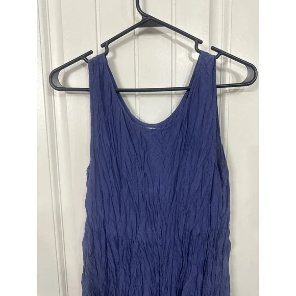 Eileen Fisher Crushed Silk Petite Sleeveless Tiered Midi Dress Periwinkle Blue - Picture 6 of 9